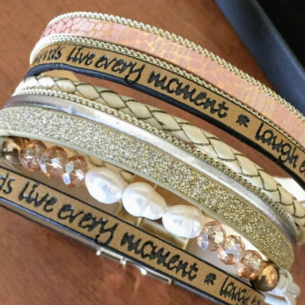 Inspirational Boho Leather Cuff Bracelet New w/Box